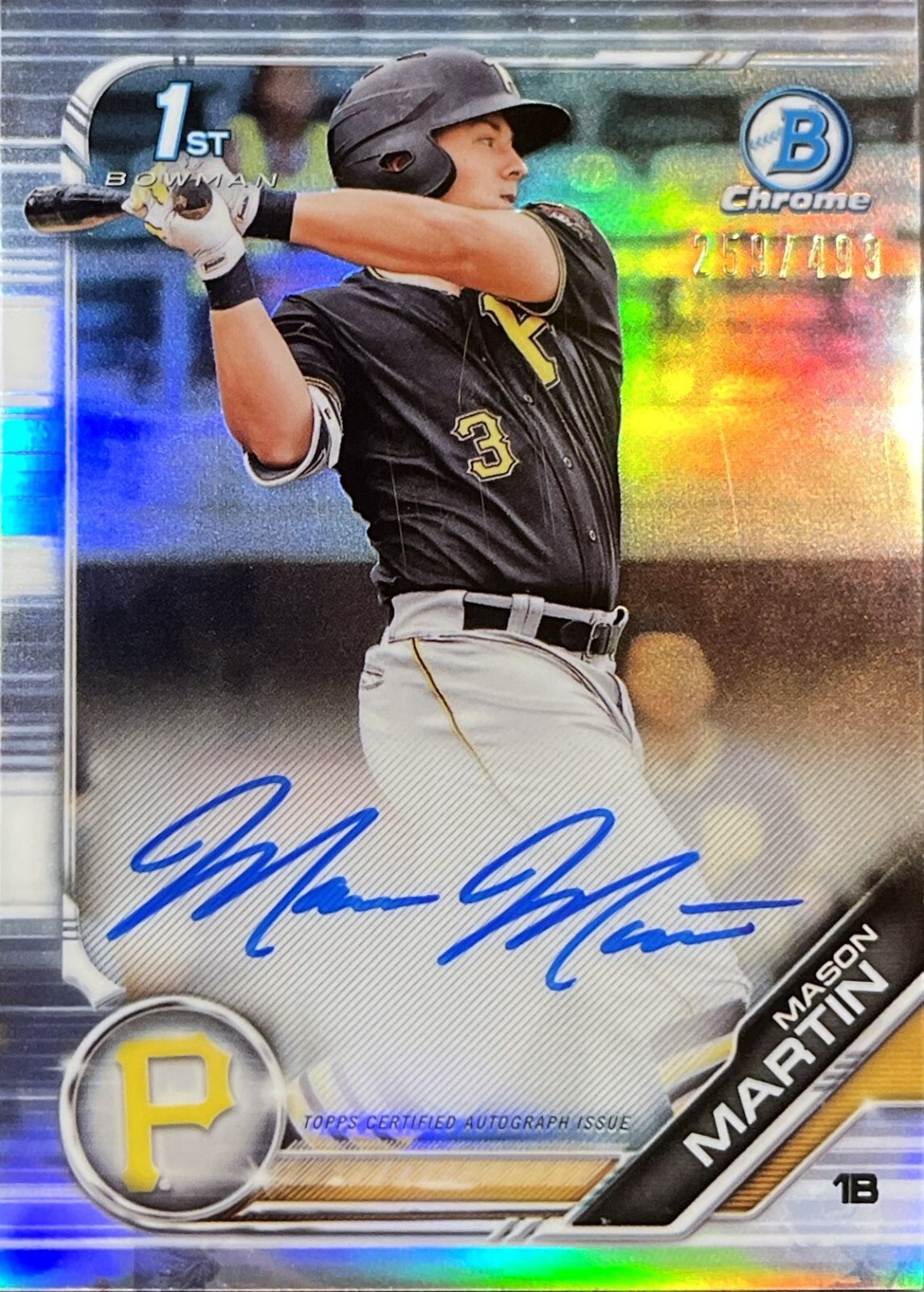 2019 Bowman Chrome Prospect Auto Refractor 259/499 Mason Martin Rookie Pirates