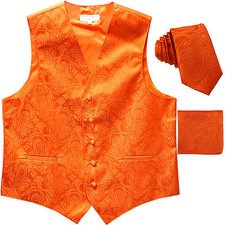 New Men's Formal Vest Tuxedo Waistcoat 2.5" necktie set paisley wedding Orange