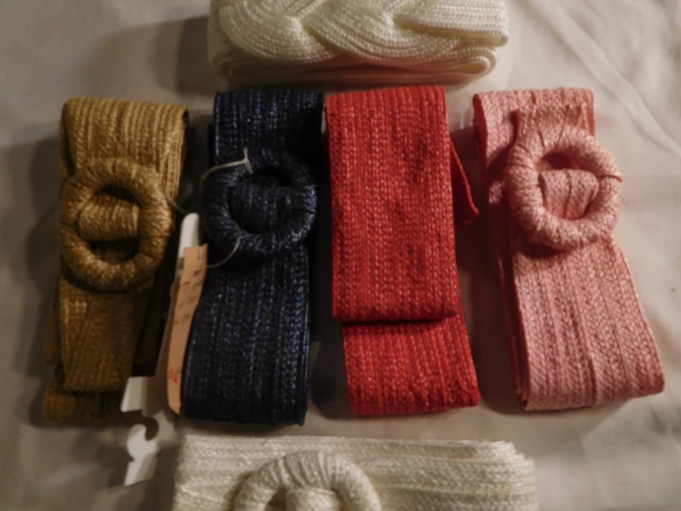 6 件复古 20 世纪 60 年代编织丙烯酸女式皮带 43 英寸 x 2 英寸粉色、红色、蓝色、棕褐色和 2 W — 第 2/4 张图片