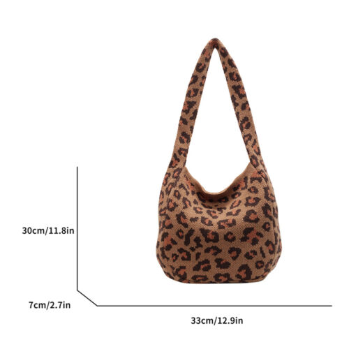 Damen-Umhängetasche mit Leopardenmuster weiche Strickhandtasche Damen-Reisetasch - Bild 5 von 12