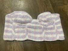 Zara Purple and Pink Tweed Cropped Bustier Corset Gingham Top Size Small NWT