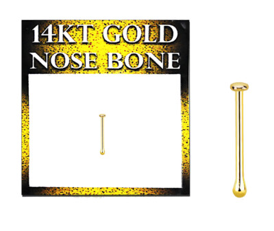 Real Yellow 14K Karat Gold Nose Bone Stud Pin 22g 1mm