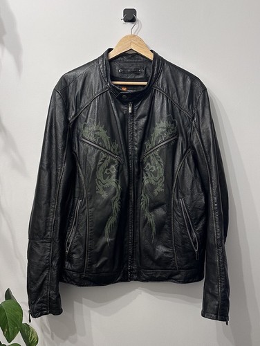 Vintage Wilson’s Leather Dragon Print Black Leather Jacket Size Mens Large - Picture 2 of 7