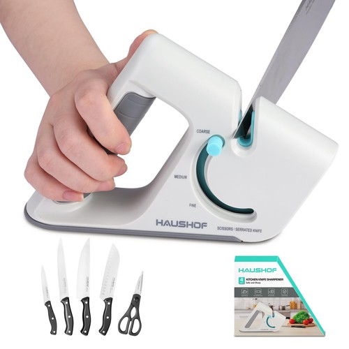 HAUSHOF 4-in-1 Kitchen Knife Sharpener Premium 4-Stage Sharpener Non-Slip Base - Foto 2 di 11