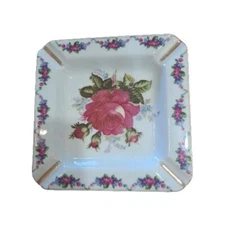 VTGRose Ashtray  Trinket JewelryMade In Japan Square 5.25"  Grannycore  Cottage 