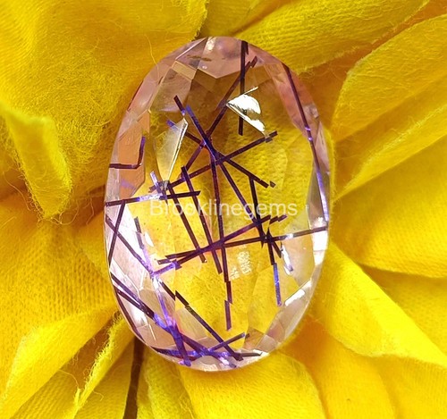 Lab Grown Certified 50 Ct Purple Rutilated Quartz Oaval Cut Loose Gemstone 4JKG - Picture 8 of 9