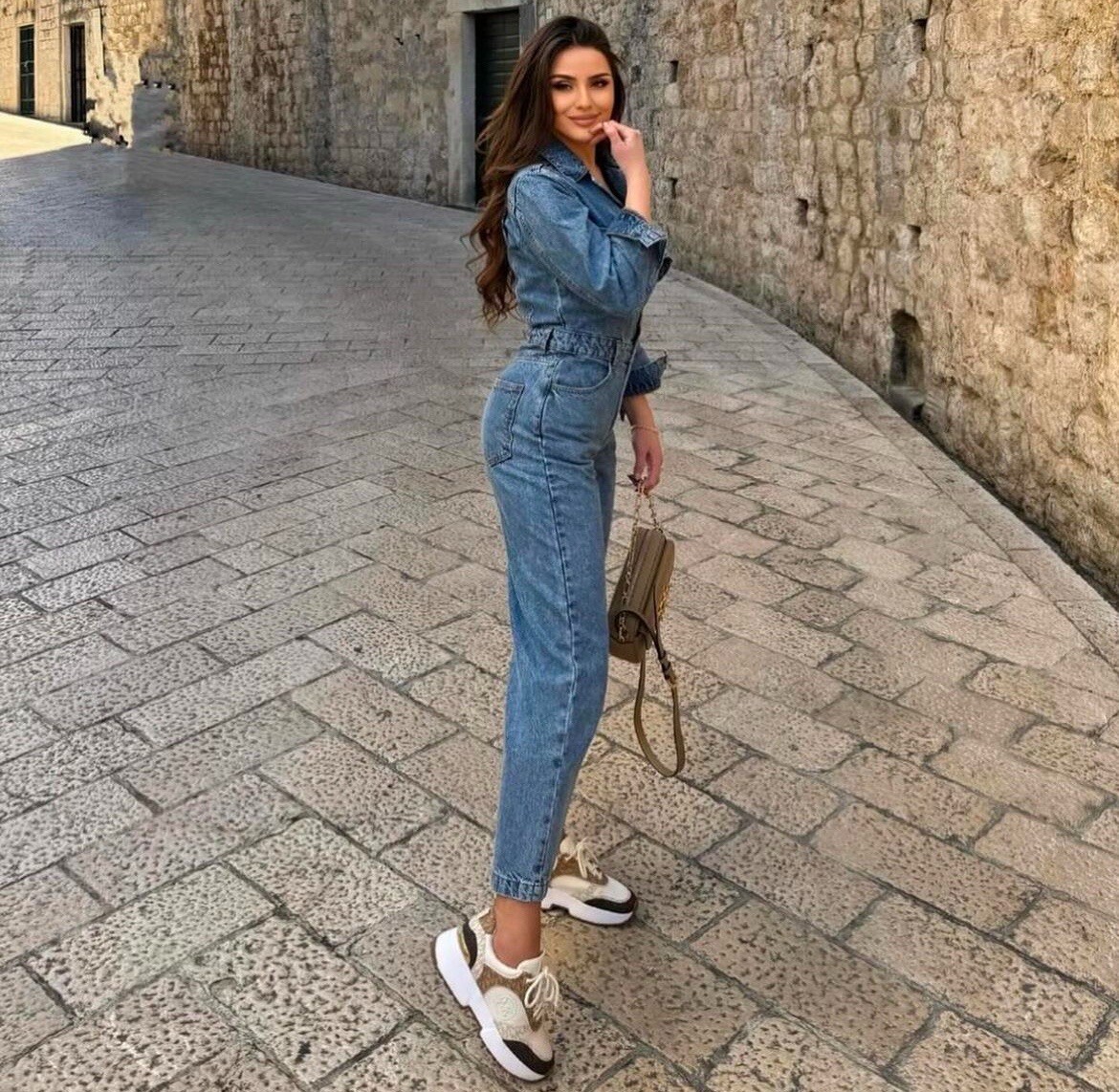 ZARA NEW WOMAN SS24 MID-BLUE Z1975 LONG SLEEVE DENIM