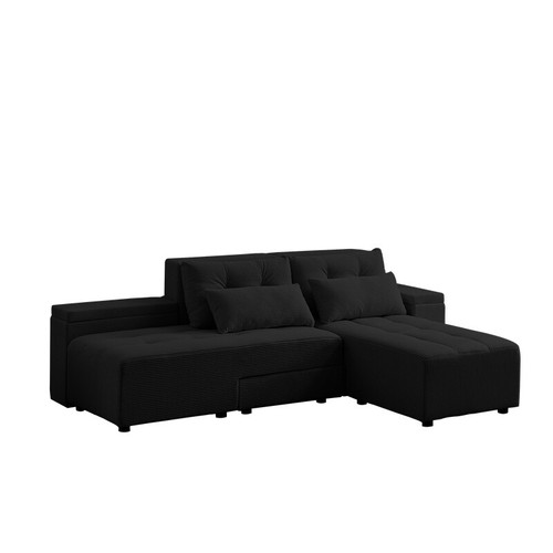 Modern Modular Sectional Sofa ,Convertible 3 in 1 Sleeper Sofa w/4 Pillows-Black - Picture 9 of 20