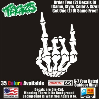Skeleton Hand Rock On Funny DieCut Vinyl Window Decal Sticker Car Truck SUV JDM