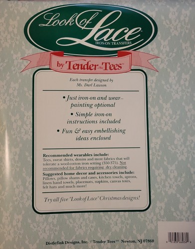 Vtg Holiday Look of Lace Iron On Transfers White Trumpet LL39 by Tender Tees - Picture 2 of 2