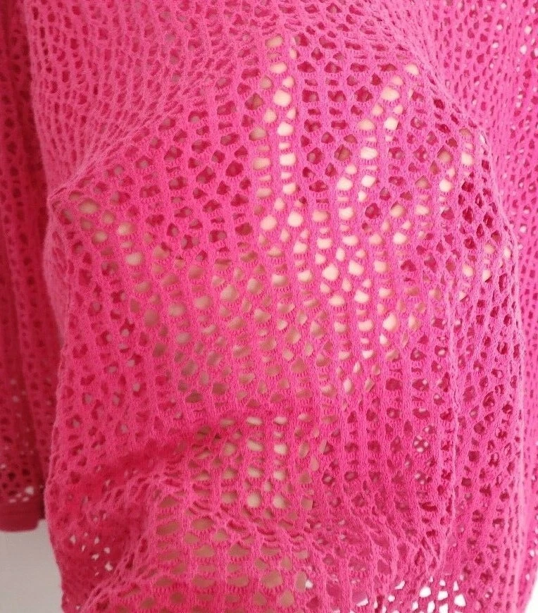 The Edge Women's Medium Pink Loose Knit Boat Neck 3/4 Sleeve CoverUp Foto 3 de 4