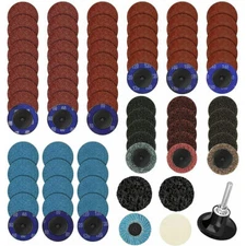 71PCS 2" Roll Lock Sanding Discs Set + 1/4 Holder Die Grinder Pads Polishing Kit
