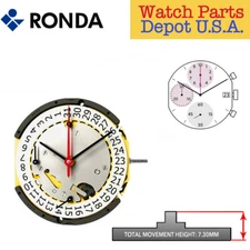 Ronda 3540.D Quartz Chronograph Watch Movement, 3 Hands, Date at 3 (Swiss Made)
