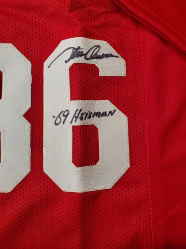 OKLAHOMA SOONERS "SOONER HEISMAN" 3X AUTOGRAPHED SIGNED INSC. JERSEY PSA COA - Picture 4 of 6