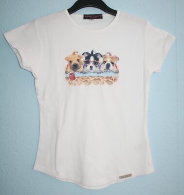 Ƹ̵̡Ӝ̵̨̄Ʒ T-Shops T-Shirt Mädchen Shirt Hunde Strand Strass weiß  146 152 10-12