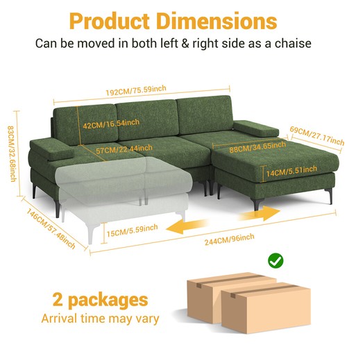 Chenille Ecksofa mit Schlaffunktion mit Chaiselongue Schlafsofa Eckcouch L-Sofa - Bild 9 von 51