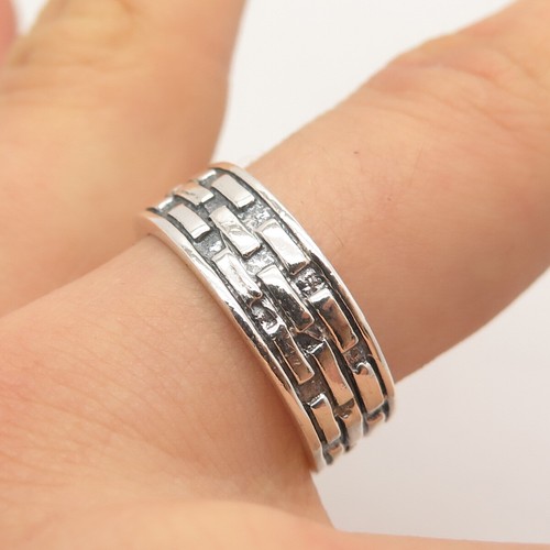 925 Sterling Silver Vintage Brick Band Ring Size 9 - Picture 2 of 8