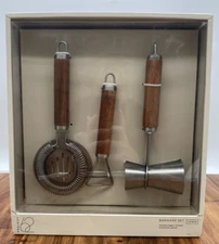 Project 62 Barware Tool Set Stainless Steel and Wood Bar Set Jigger Strainer