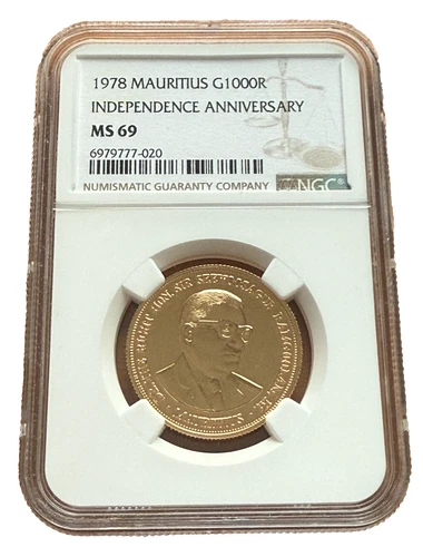 Mauritius 1978 Gold 1000 Rupees NGC MS69 Independence Anniversary Mintage - 1000