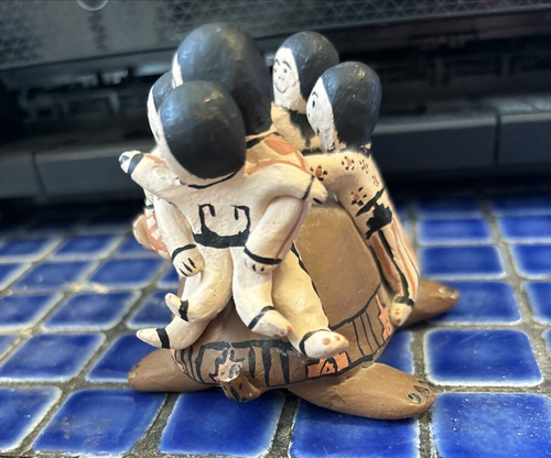 Pueblo signiert Maggie Geschichtenerzähler Indianer Skulptur Schildkröte reiten - Bild 10 von 11
