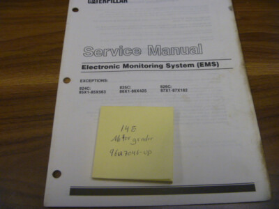 Caterpillar 14G Motor Grader Elec Monitor Sys EMS Service Repair Manual 96U7046-
