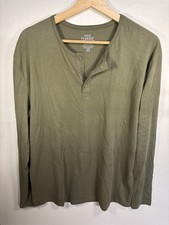True Classic Long Sleeve Henley T-Shirt Large Green