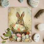Room Decor 1pc Easter Bunny Vintage Metal Tin Sign, 8X12 Inch Iron Wall Art, Rus
