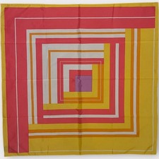 Retro Vintage Mod Geometric Print Square Scarf Pink Yellow White Polyester