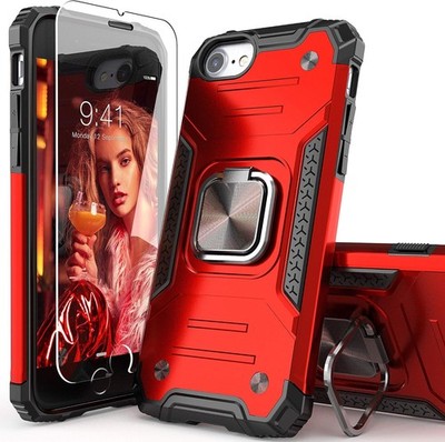 iPhone SE 2020 Case with Screen Protector, Shockproof Drop Test Cover, Red