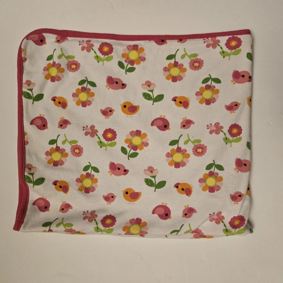 Vintage Baby Girl Gymboree Pink Little Birdie Blanket Flowers White 2014 29x26" - Image 3 of 4