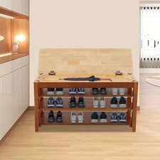 3-Tier Wooden Shoe Storage Bench Shoe Rack Bench 100x56x30CM Walnut Color