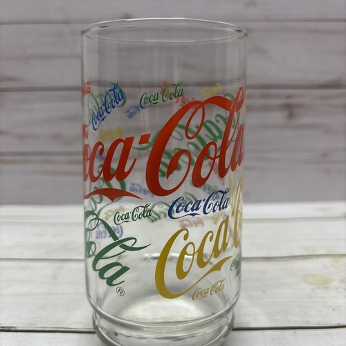 Vintage Coca Cola Coke 16oz Glass Multicolor Logos 5.75” Tall W/ Heavy Bottom - Picture 2 of 6
