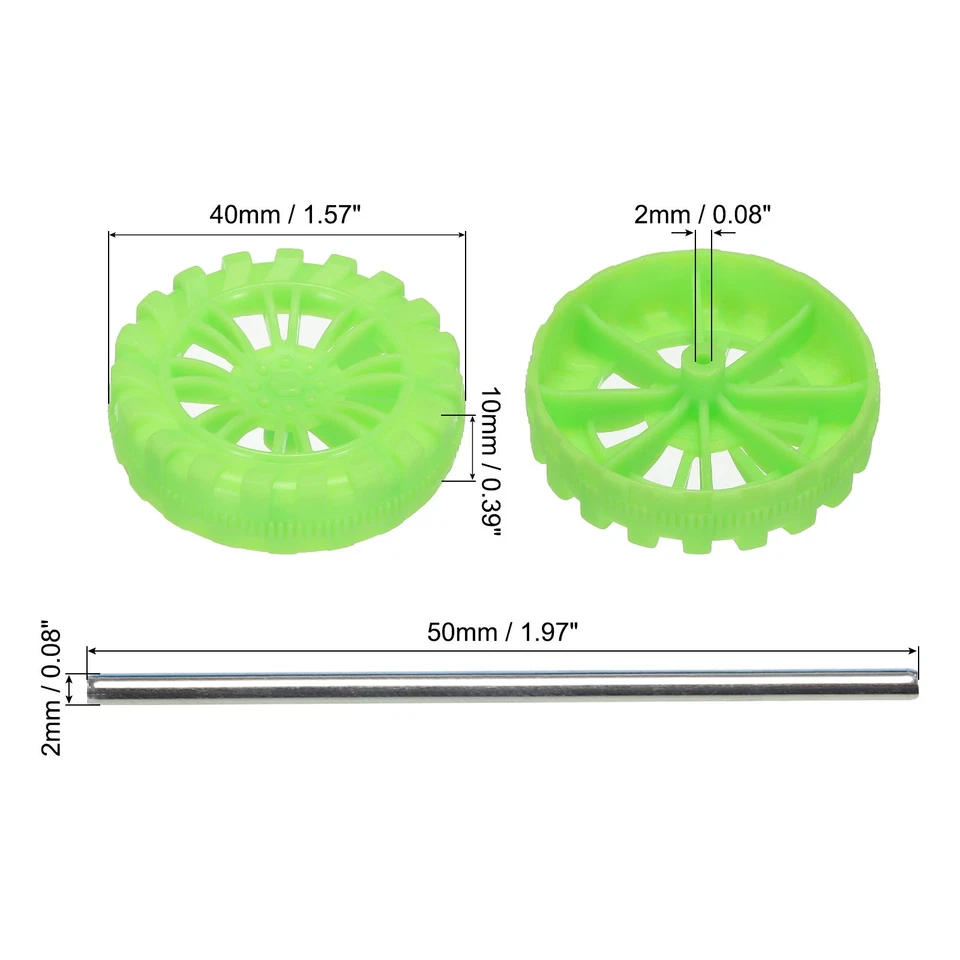 50x Spielzeugauto-Räder 40mmx10mm Kunststoffrolle und 2mmx50mm Rundstabachsen - Bild 2 von 4