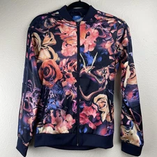 Adidas Originals Rose Jacket Youth 13-14Y L Navy Floral Satin Track Zip Trefoil