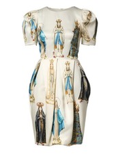 Dolce & Gabbana Beige Madonne Print Silk Short Sleeve Women's Dress