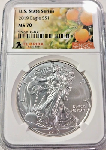 2019 NGC MS70 Silver Eagle US. State Series Florida Coin #636
