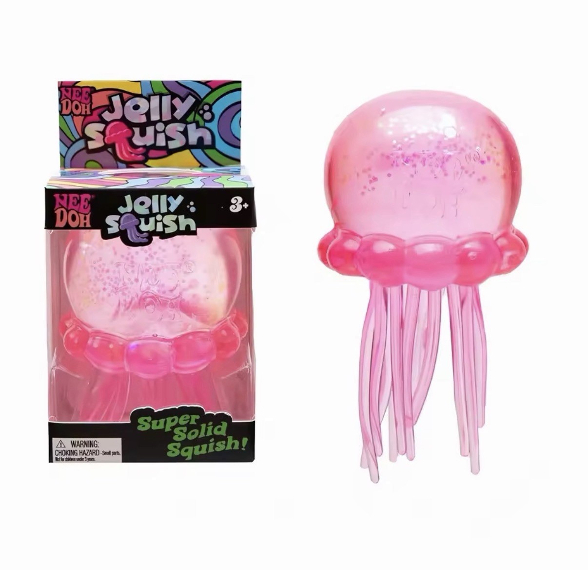 Pink NeeDoh Jelly Squish Glitter Jellyfish Stress Toy Squishy Squeeze Nee Doh