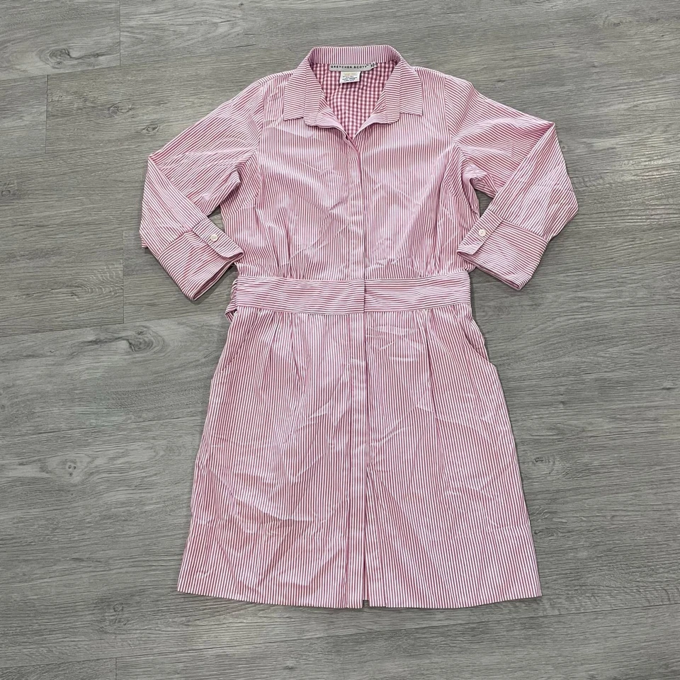 Vestido Camisa Gretchen Scott Wash & Wear Breezy Blusa Rosa Blanco Rayas Mediano Foto 3 de 4
