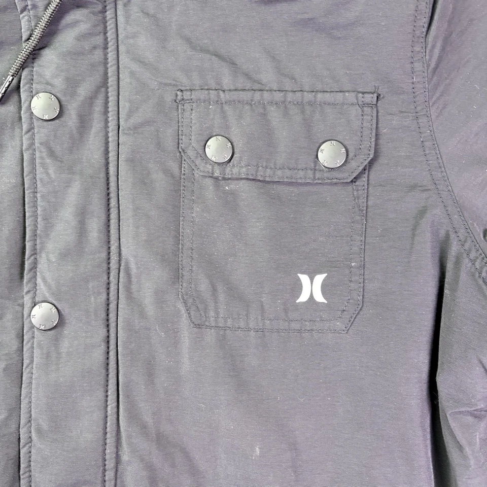 Chaqueta Hurley Para Hombres XL Negra Forrada Sherpa Parka Con Capucha Bolsillos a Presión Icono Foto 3 de 4