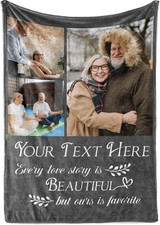 Ships Next Day Custom Blanket W/ Picture Text Printed in USA Personalized