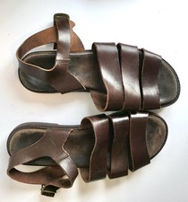 Vintage 70s Flat brown leather Sandal Italian Greek Hippie Boho 38