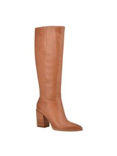 NINE WEST Womens Brown Brixe Pointed Toe Stacked Heel Leather Boots 5 M