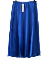 Eileen Fisher Stretch Silk Charmeuse Bias Midi Skirt Lapis Blue L NWT 278