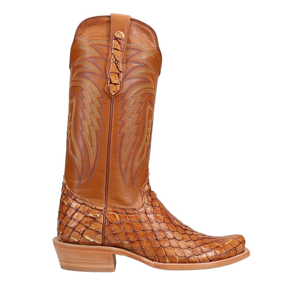 R. Watson Boots Pirarucu Embroidered Narrow Square Toe Cowboy  Mens Brown Casual