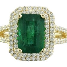 4.40Ct Natural Emerald Diamond 14K Solid Yellow Gold Ring
