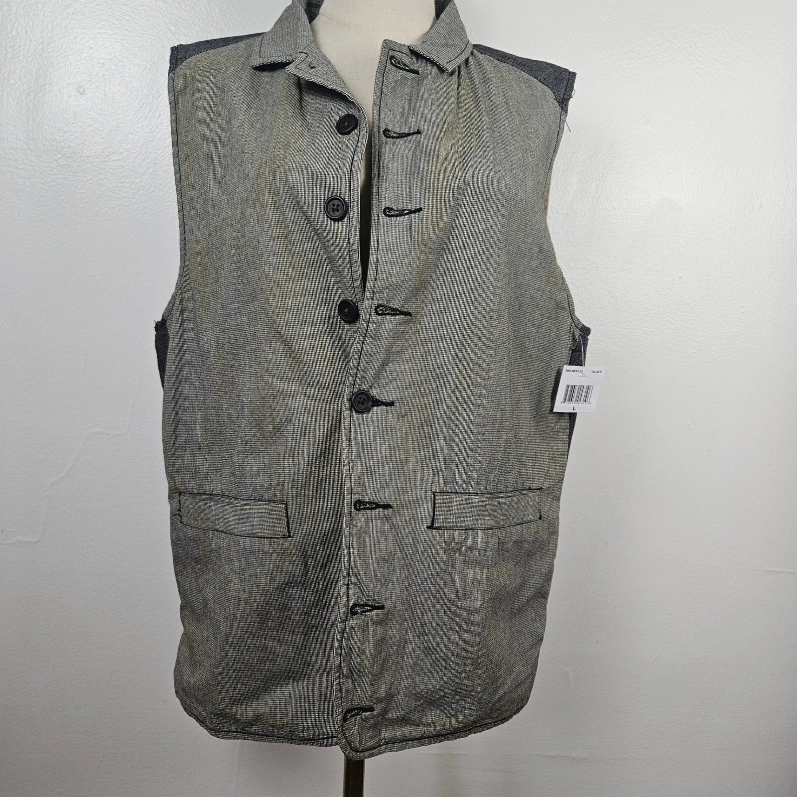 NEW Third & Army Denim Co Button Vest Men's Sz L Aged Canvas Steampunk NWT