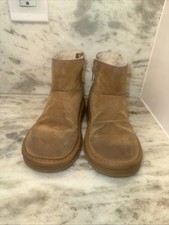 Cat Jack Girls Faux Suede Ankle Boots Faux Fur Lined Brown Side Zip Size 13c