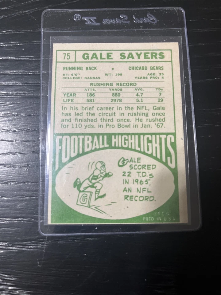 1968 TOPPS FOOTBALL #75 GALE SAYERS CHICAGO BEARS HOF NM or better - Image 3 of 3