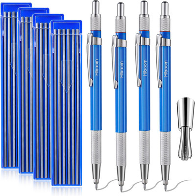 4 Pcs Welders Pencil with 48 Pcs Silver round Refills, Metal Marker Set