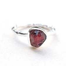 Natural Raw Garnet Crystal Ring 925 Sterling Silver Garnet Birthstone Ring-RR243